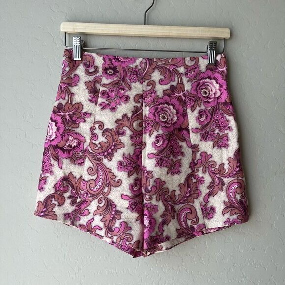 ALEMAIS Shorts Linen Floral Print Purple Shorts Size US 4 - Picture 2 of 10